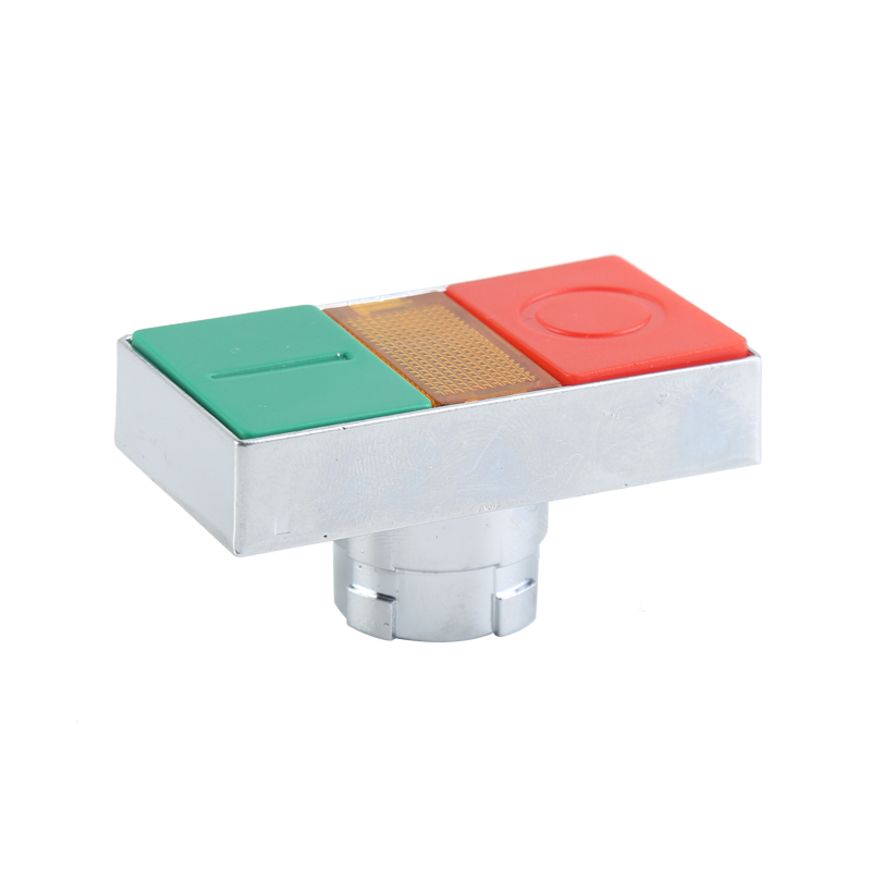 GXB2-BW82 Cabeza de botón pulsador de doble descarga rectangular momentánea iluminada en rojo y verde con marcas