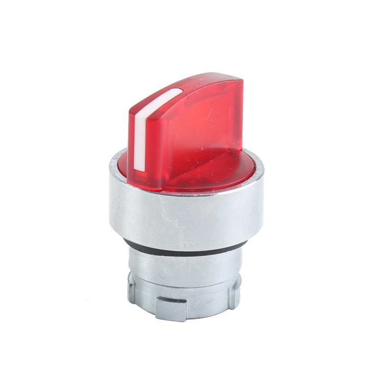 GXB2-BK24(2 ポジション) または GXB2-BK34(3 ポジション) 照光/発光維持赤ラウンドセレクタースイッチプッシュボタンヘッドショートハンドル付き