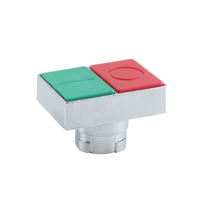 Tête de bouton-poussoir rectangulaire momentanée marquée rouge et vert GXB2-BL84