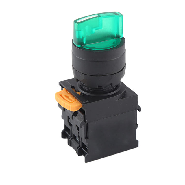 LA115-N-11XD 1NO & 1NC maintenu 2 positions en plastique sélecteur bouton poussoir avec poignée courte et lumière verte