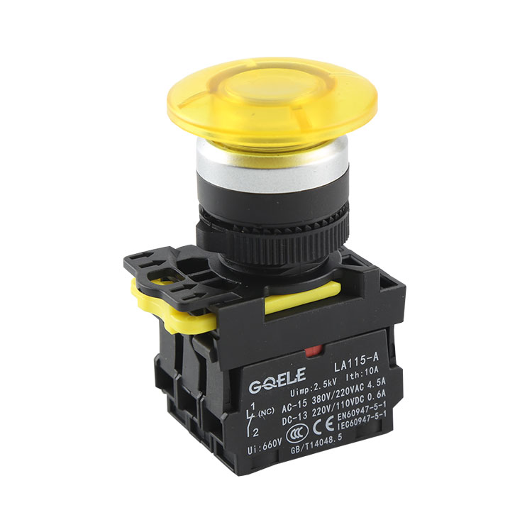 LA115-A5-11MD 1NO и 1NC мгновенный грибной кнопочный переключатель с подсветкой и желтым светом