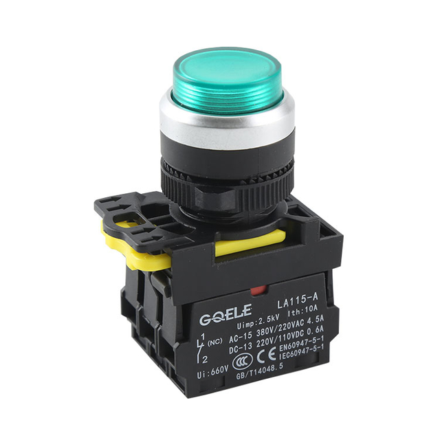 LA115-A5-11HTD 1NO+1NC Высокое качество с подсветкой, расширенная кнопка заподлицо с круглой зеленой головкой и зеленым светом