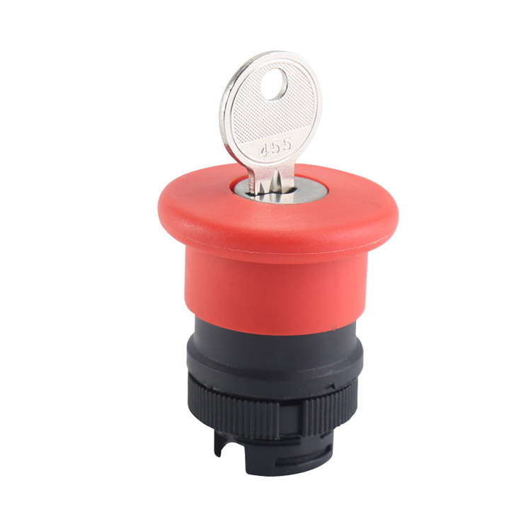 Tête de bouton-poussoir en plastique d'arrêt d'urgence en forme de champignon de contrôle de clé rouge GXB2-ES14 Φ40 avec libération rotative à clé