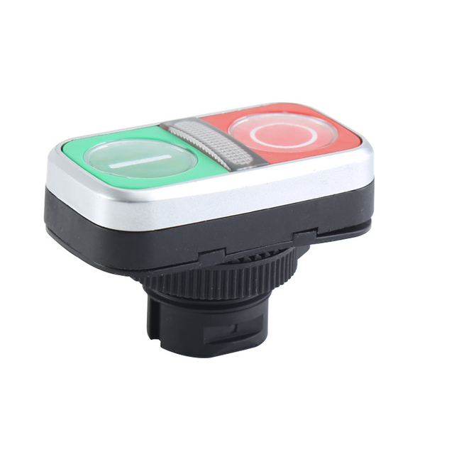 LA115-5-R1 Cabezal de botón pulsador de doble control con colores y símbolos verdes y rojos y sin iluminación