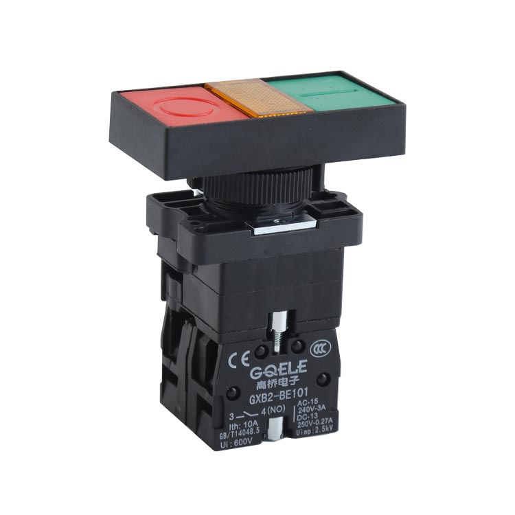 GXB2-EW81364 1NO&1NC Yeşil&Kırmızı Çift Kontrol Gömme Basmalı Buton Anahtarı İşaretli ve Işıklı Kafalı