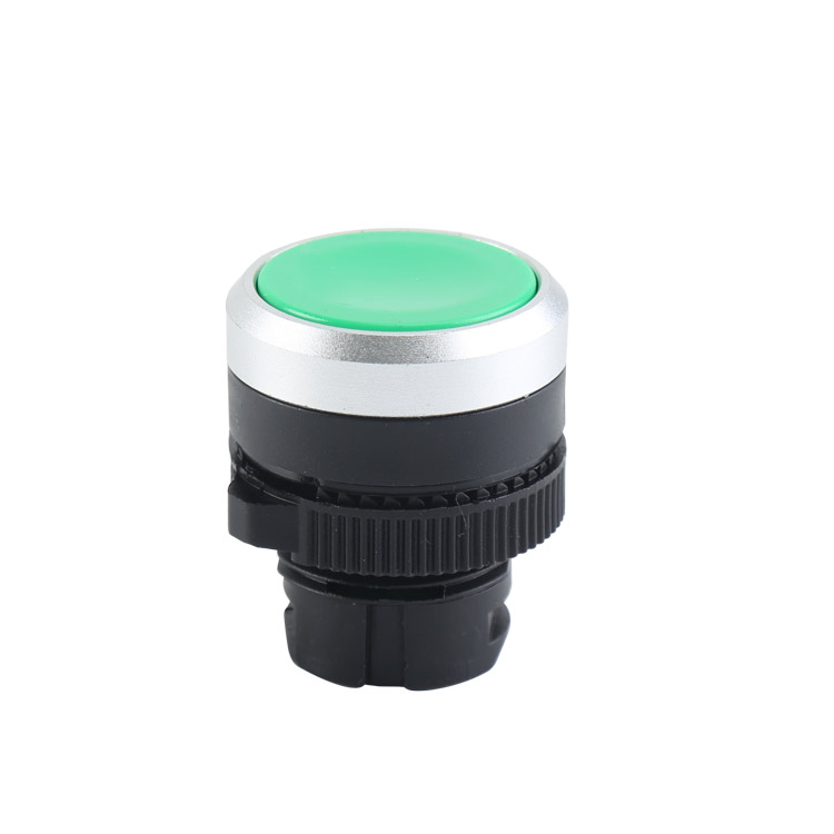 LA115-5-BN Cabezal de interruptor de botón empotrado, redondo, plástico, momentáneo, verde, sin luz