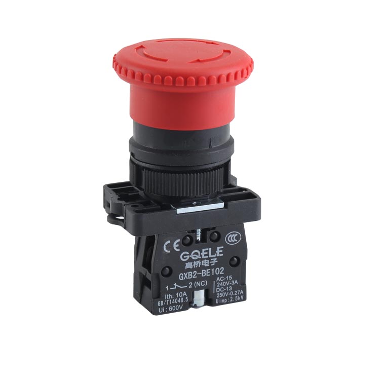 Interruptor de botón de parada de emergencia de plástico rojo GXB2-ES542 1NC con cabeza en forma de seta Φ40 y liberación por giro y alta calidad