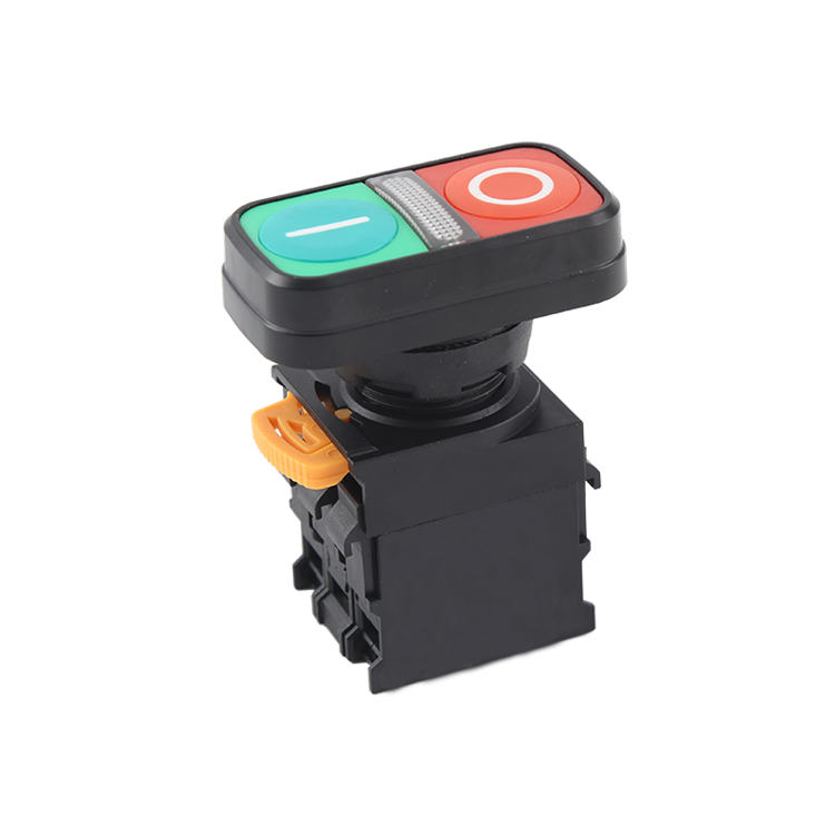 Botón pulsador de cabezal de Control doble LA115-N-11RD1 1NO y 1NC con cabezal momentáneo verde y rojo, luz y símbolos