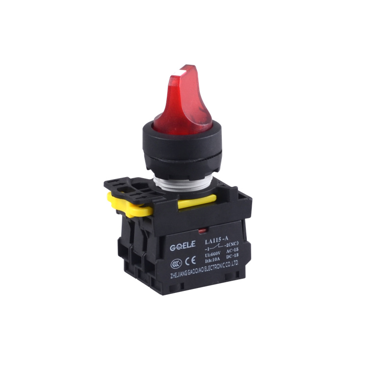 LA115-A1-11XD bouton poussoir de sélection à 2 positions maintenu 1NO + 1NC de haute qualité avec poignée courte et lumière rouge