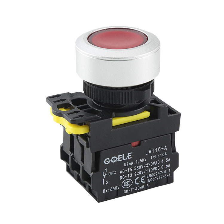 LA115-A5-11ED Φ30 1NO&1NC Пластиковая кнопка мгновенного смыва с круглой красной головкой и красным светом