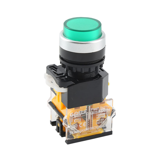 LA115-B8-11HD Botón pulsador extendido momentáneo 1NO y 1NC de alta calidad con cabezal empotrado iluminado y luz verde