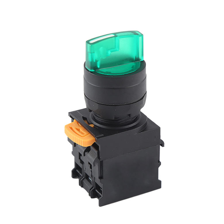 LA115-N-11XD 1NO y 1NC mantenido botón Selector de plástico de 2 posiciones con mango corto y luz verde