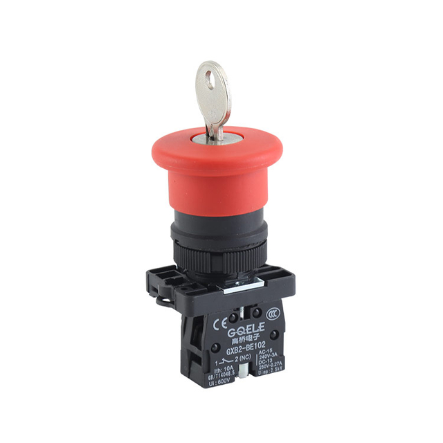 GXB2-ES142 1NC Key Control Emergency Stop Push Button Switch With Red Mushroom Shape Head And Rotating Reset