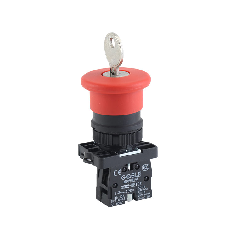 GXB2-ES142 1NC Control de llave interruptor de botón de parada de emergencia con cabeza en forma de seta roja y reinicio giratorio