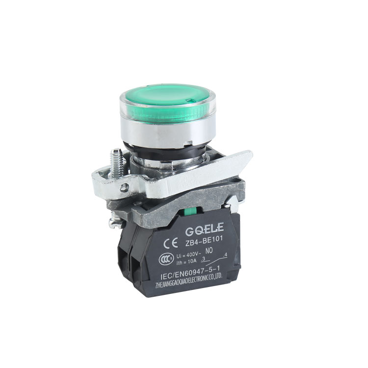 GXB4-BW3365 1 Schließer + 1 Öffner Momentan-Drucktaster aus Metall mit rundem Kopf und grünem Licht