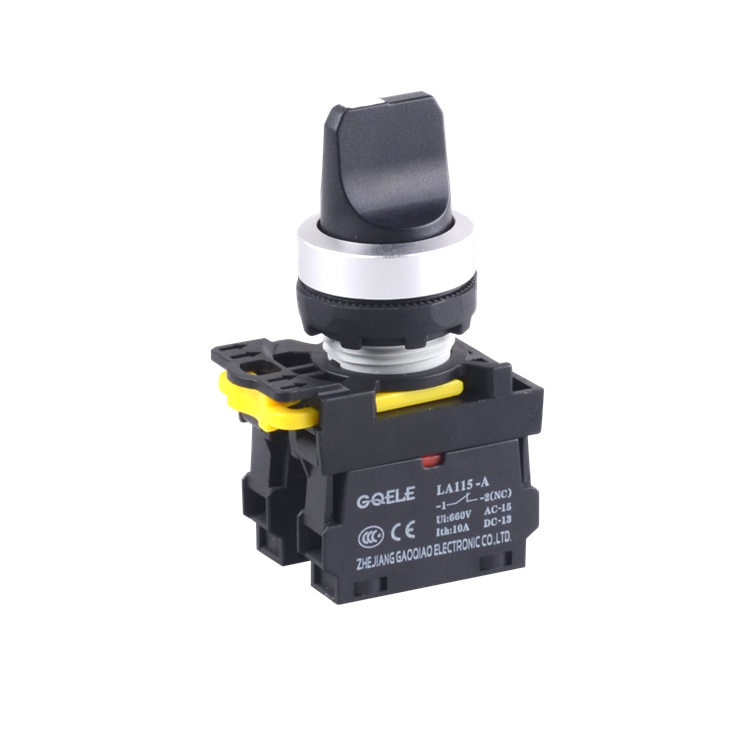 LA115-A2-11X Botón pulsador de interruptor Selector de 2 posiciones mantenido 1NO y 1NC con mango corto negro y sin luz