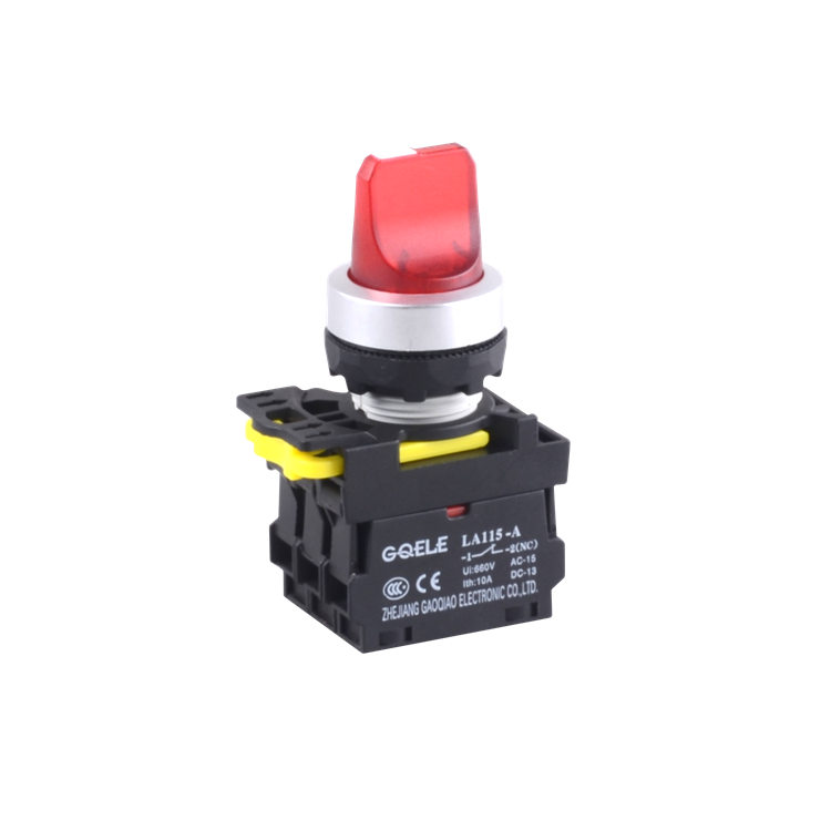 LA115-A2-11XD 1NO y 1NC mantenido interruptor Selector de plástico de 2 posiciones pulsador con mango corto y luz roja