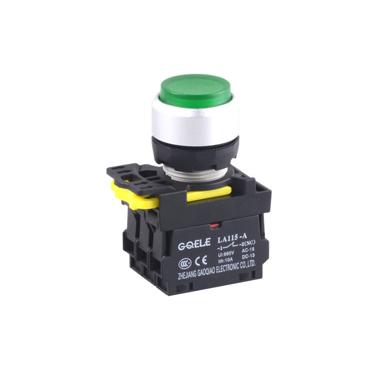 LA115-A2-11HD 1NO y 1NC Botón de descarga extendido iluminado momentáneamente de alta calidad con cabeza redonda y luz verde