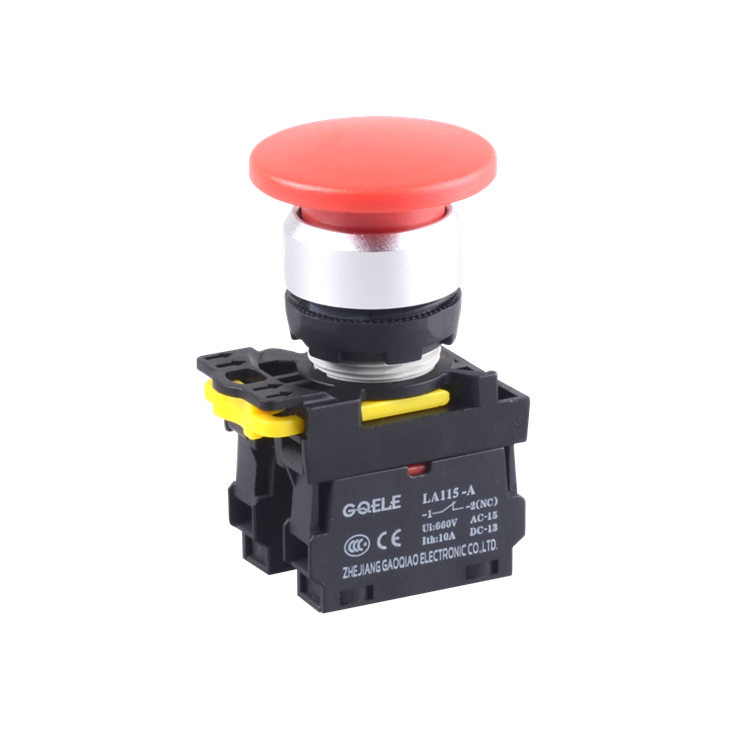 LA115-A2-11M Botón pulsador de seta de aluminio momentáneo 1NO y 1NC de alta calidad con cabeza roja y sin iluminación