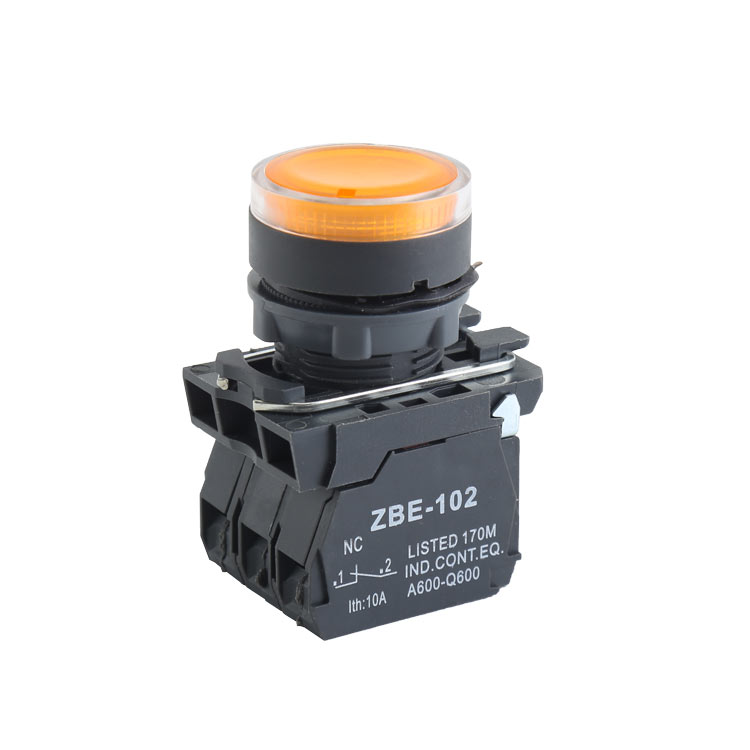 GXB4-EW3565 高品質 1NO & 1NC モメンタリ フラッシュ プッシュ ボタン スイッチ、丸頭と黄色のライト付き