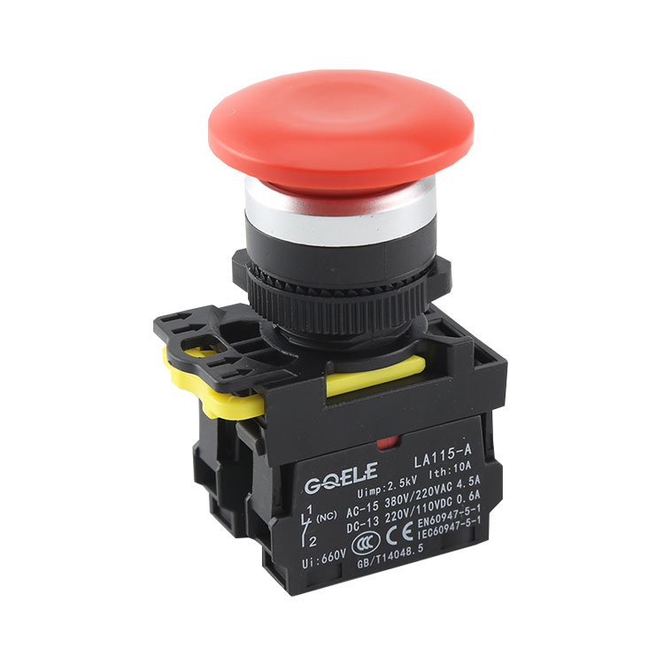Botón pulsador de seta de plástico momentáneo LA115-A5-11M 1NO y 1NC con cabeza roja y sin iluminación