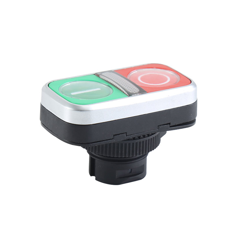 Tête de bouton-poussoir à double commande LA115-5-R1, avec couleurs et symboles verts et rouges et sans éclairage