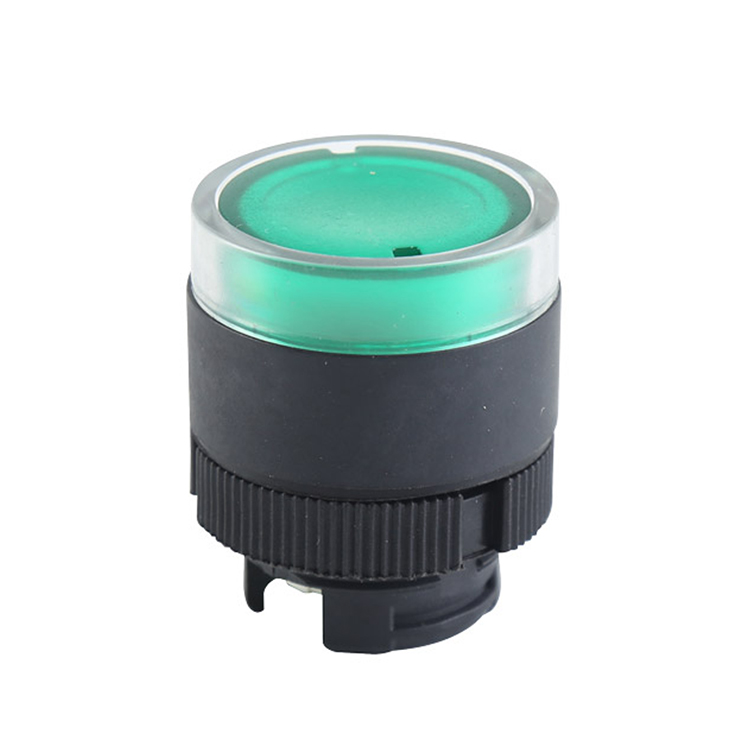 Cabezal de botón empotrado redondo verde GXB2-EW33 con luz verde y cubierta protectora transparente superior