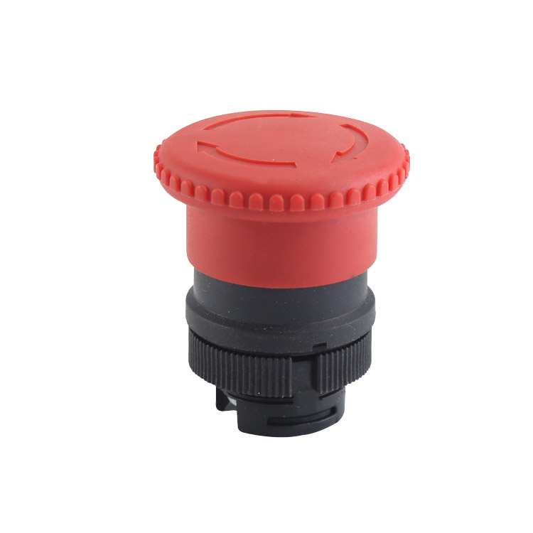 GXB2-ES54 Φ40 Pilzförmiger Not-Aus-Drucktastenkopf aus rotem Kunststoff mit Drehentriegelung und Symbolen