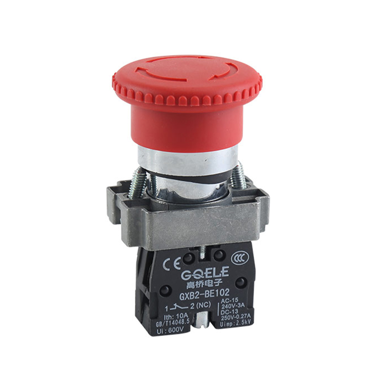 GXB2-BS542 Φ40 1NC 赤いキノコ形状ヘッド緊急停止プッシュボタン、ツイストリリースとシンボル付き