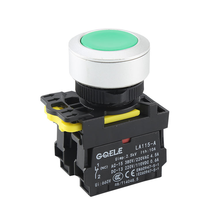 LA115-A5-11E 1NO+1NC High Quality Φ30 Momentary Flush Push Button With Round Green Head And Without Light