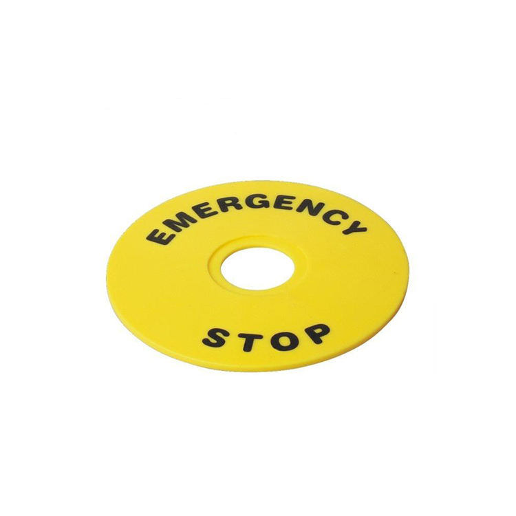 GXB2-ER90 Yellow Warning Circle With Words Use For Emergency Stop Button 22mm Hole Outer Diameter 90mm