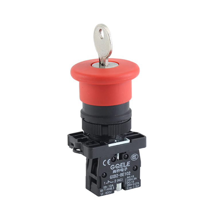 GXB2-ES142 1NC Schlüsselsteuerung Not-Aus-Drucktastenschalter mit rotem Pilzkopf und rotierender Rückstellung