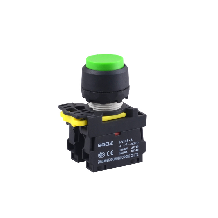 LA115-A1-11H High Quality 1NO & 1NC Momentary Extended Push Button With Round Shape Green Head And Without Light