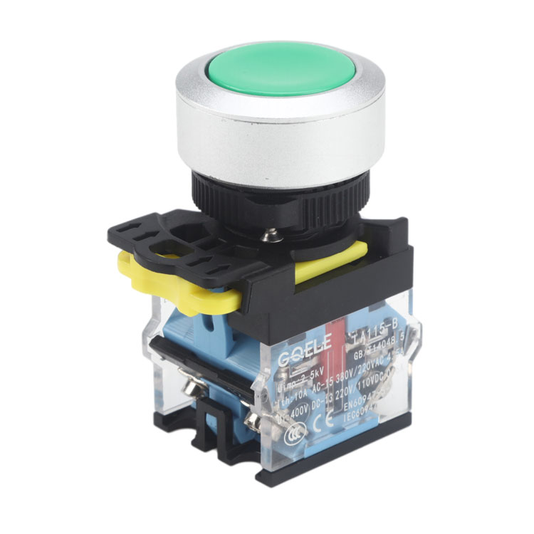 LA115-B5-11E 1NO&1NC Φ30 Momentary Flush Push Button With Round Green Head And Without Light