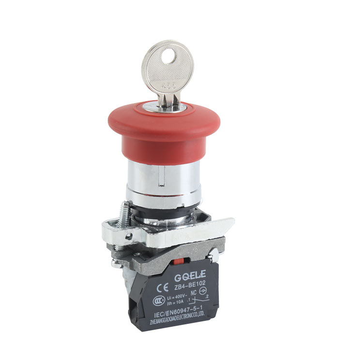 High Quality 1NC Emergency Stop Push Button Switch With Key Control Emergency Stop & Mushroom Shape Head & Rotating Reset