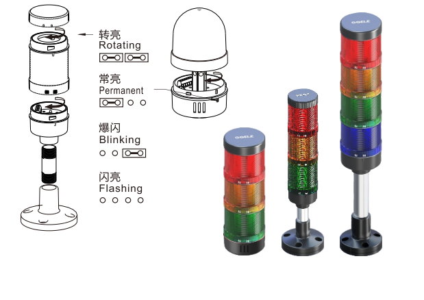 AL505-RYGM-23 50mm LED Tricolor Lamp 24V Round Head With Buzzer For