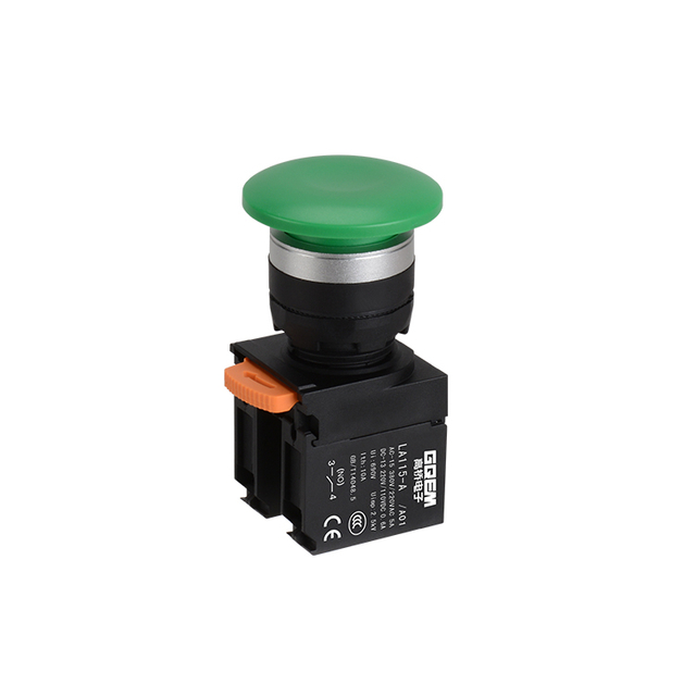 LA115-A5-11M/A01 1NO&1NC Momentary Plastic Mushroom Push Button With Green Head And Without Illumination