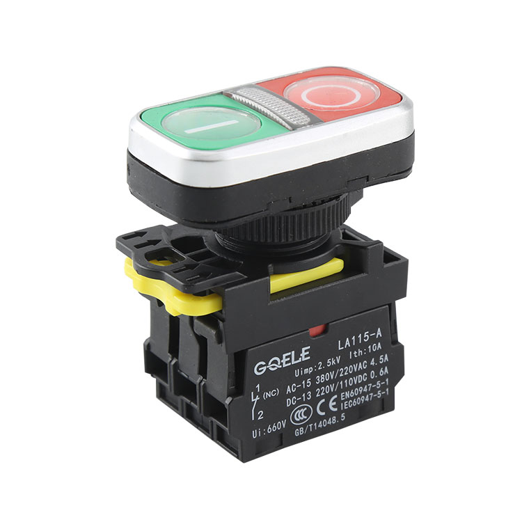 LA115-A5-11RD1 1NO&1NC Double Control Head Push Button With Green & Red Momentary Head And Light And Symbols