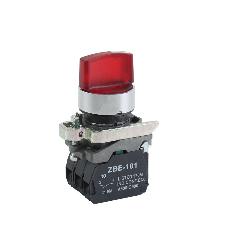 GXB4-BK2461 Waterproof Selector Push Button Switches With Metal Round Head And LED Red Light