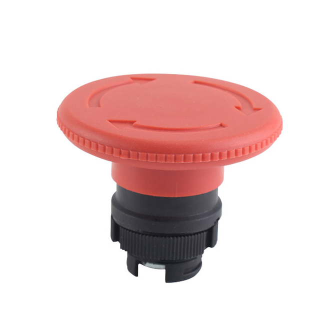 Cabezal de botón de parada de emergencia con forma de seta roja de plástico, liberación por torsión, GXB2-ES64 Φ60, con símbolos