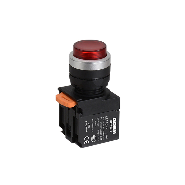 LA115-A5-11HD/A01 1 Schließer und 1 Öffner, kurzzeitig beleuchteter erweiterter Drucktaster mit rundem Kopf und rotem Licht