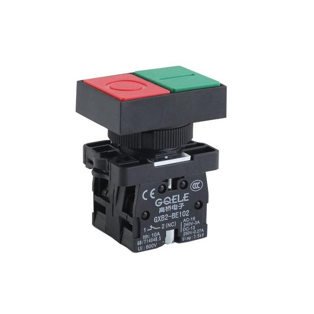GXB2-EL8434 1NO & 1NC High Quality Marked Double Control Head Push Button With Green & Red Extended And Flush Head 