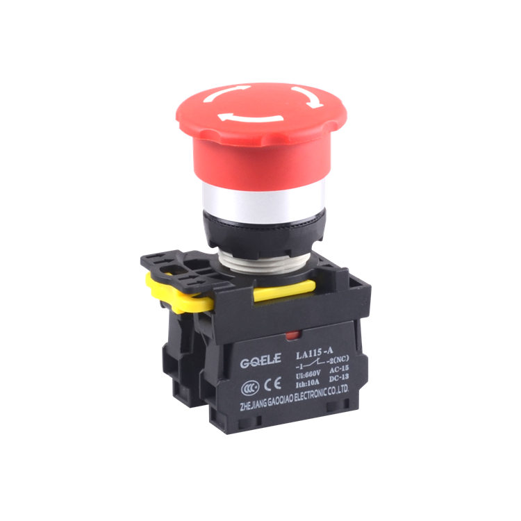 LA115-A2-11ZS 1NO&1NC Twist Release Emergency Stop Push Button Switch With Mushroom Red Shape And Symbol Head